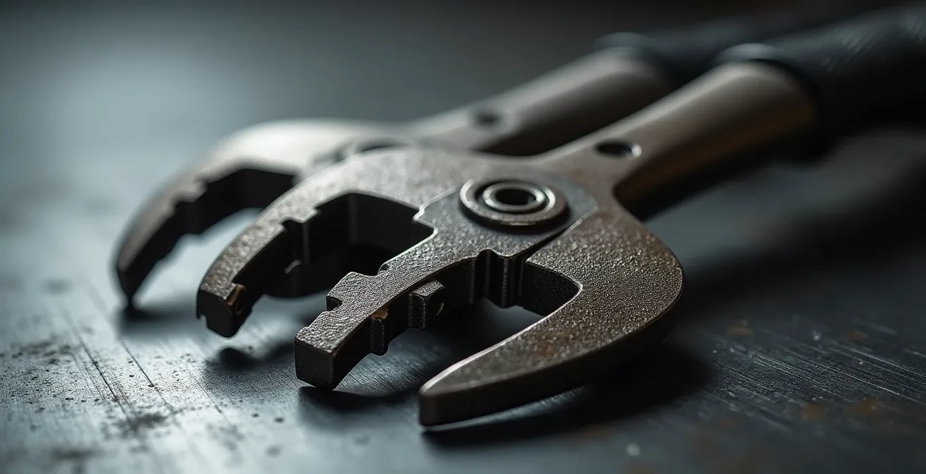 Détail macro d'extracteurs de clé professionnels sur surface métallique