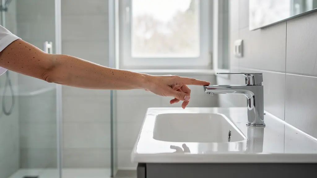 Salle de bain moderne rénovée avec douche, vasque et robinetterie chromée de qualité européenne